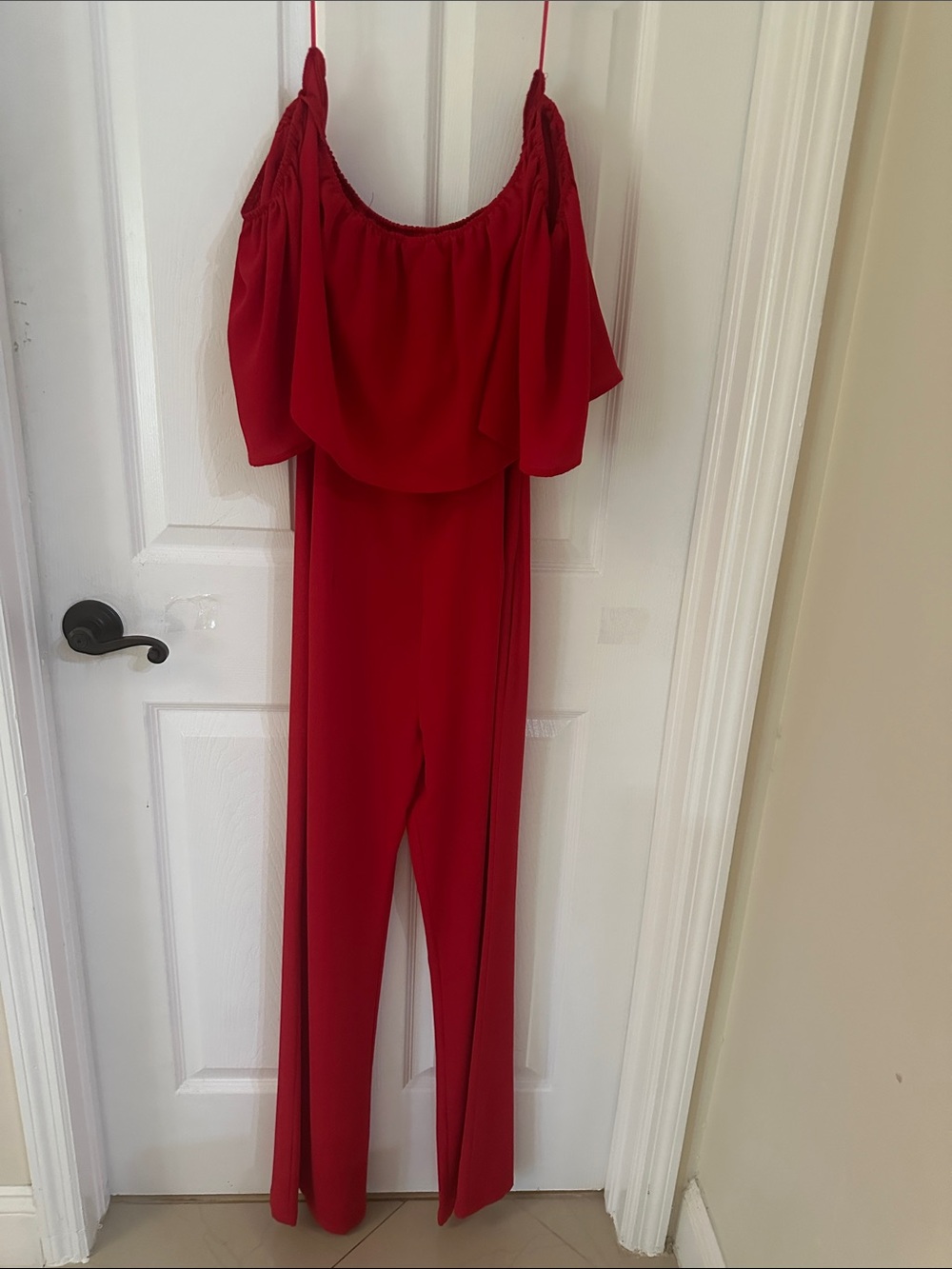 Fashion Nova Red Off-Shoulder Wide-Leg Jumpsuit